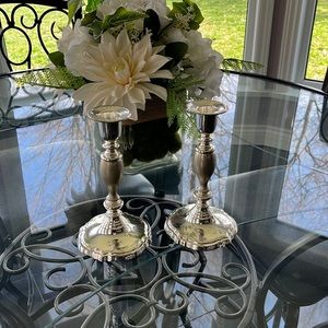 New vintage Pair of 7 in silver candle stick holders  never used
